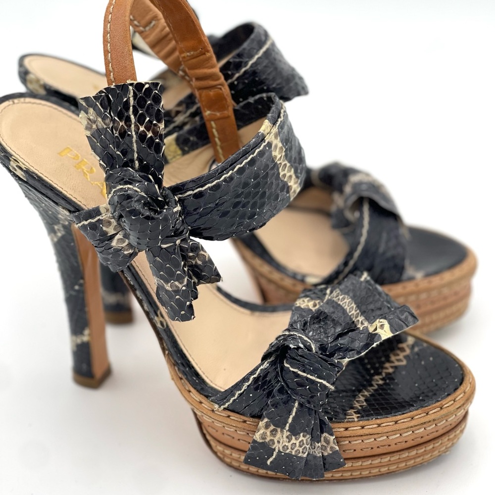 PRADA Fantasy Python Platform Heels Nero + Naturale Size 36.5